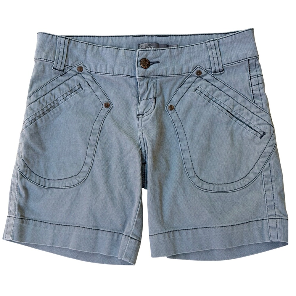 Prana Womens Size 2 Blue Gray Canvas Hiking Climbing Shorts Zip Pockets